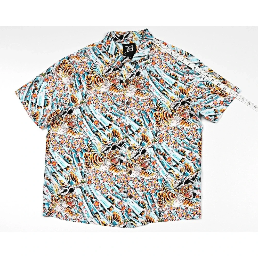 Ed Hardy Shirt Men's M Button‎ Front Camp Tiger Floral Flower Japan Skate Surf